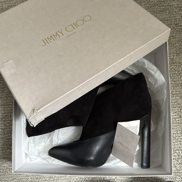 Jimmy Choo Black Leather and Suede Diad Ankle Boots Size 38.5 - Picture 3 of 15